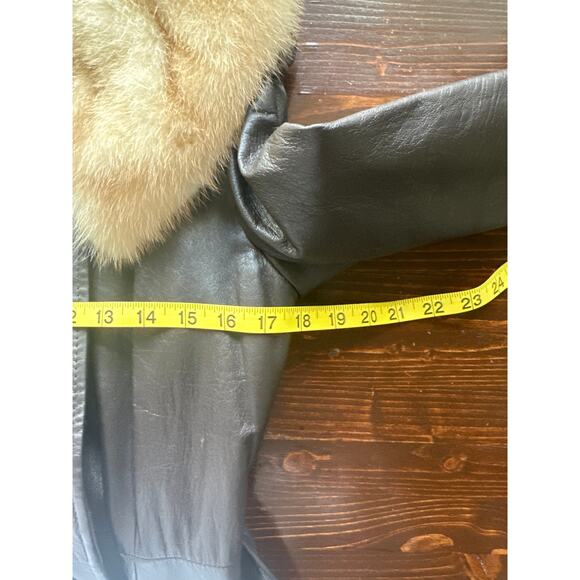 VTG Stunning 70s Leather Fur Funnel High Neck Trench Penny Lane Coat M Brown - Picture 13 of 16